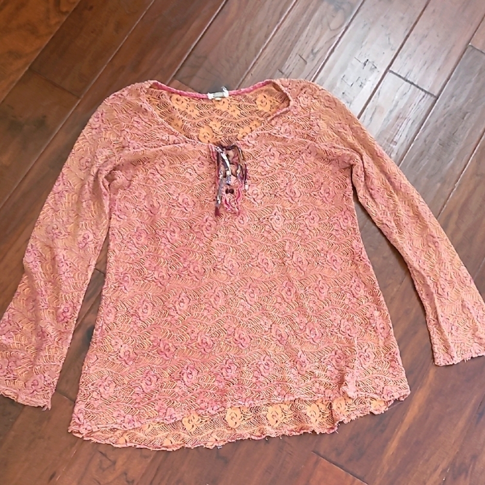 Gimmicks by BKE Crocheted Tie Front Sweater size Large